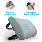 FORTEM Lumbar Support Pillow for Office Chair, Lumbar Support Pillow for Car, Back Rest for Gaming, Memory Foam Pillow, Desk Chair Cushion, Breathable & Washable Cover, Adjustable Straps