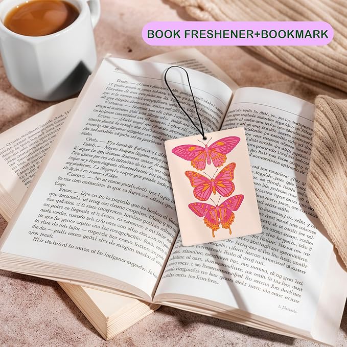 Cute Coquette Pink and Orange Air Freshener for Car, Preppy Butterfly Queen Card Guest Check Air Freshener Hanging 3 Pcs for Cars Closet Drawer or Books, Girly Car Mirror Decor for Women