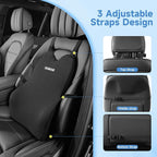 Teemour Lumbar Support Pillow for Car Truck Accessories Memory Foam Back Cushion for Driving Seat Lower Back Support, Lumbar Comfort for Long Drivvers Back Pain Relief, with Three Adjustable Straps