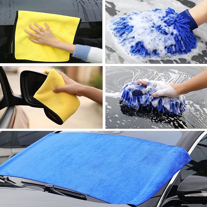 AUTODECO 30Pcs Car Wash Cleaning Kit - Car Care Wash Tools Set Car Detailing Set with Collapsible Bucket Snow Shovel