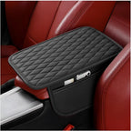 Car Center Console Cover, Leather Vehicle Armrest Seat Box Cushion Pad with Storage Bags, Waterproof Automotive Middle Console Protector, Universal for SUV RV Truck (Black)