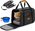 Morpilot Pet Carrier for Large Cats, Small Dogs & Puppies Up to 25lbs, Escape-Proof with Locking Zippers, Dual-Sided Cushion, Safety Buckle for Car & Vet Travel, Includes Foldable Bowl (Dark Gray)