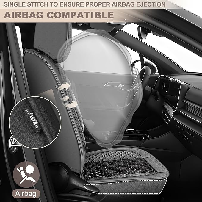 TTX LIGHTING for Jeep Renegade 2015-2023 Car Seat Covers, Breathable Ice Silk & Leather Seat Protector, Cool & Anti-Sweat for Long Driving, Airbag Compatible, 2 Front Seats (Black&Gray)