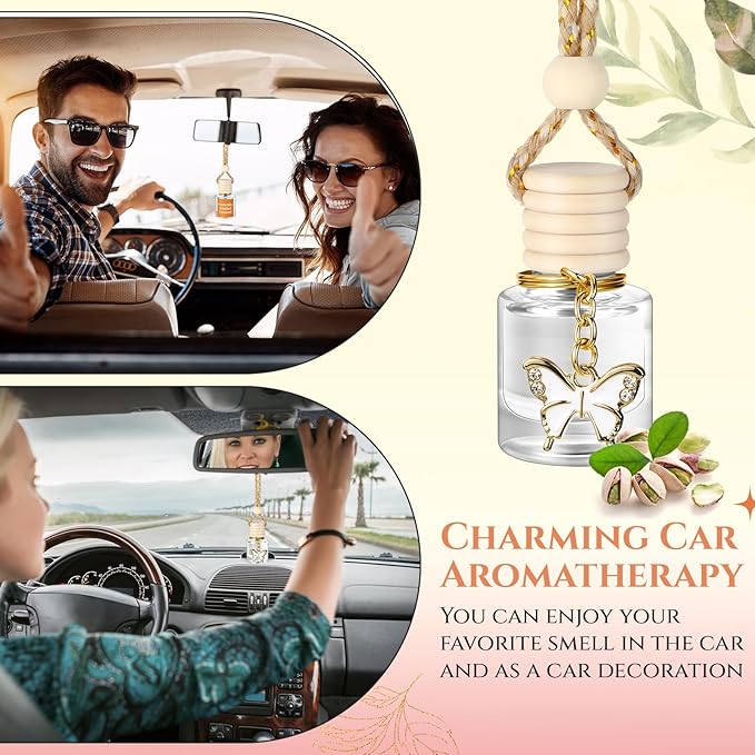 2 Pack Car Air Freshener Pistachio and Salted Caramel Hanging Essential Oil Diffuser Long Lasting Car Scent Automobile Aromatherapy with Rearview Mirror Accessories(Butterfly Pendant)