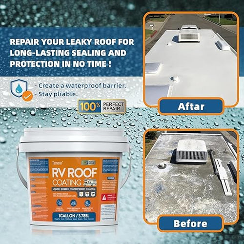 1 Gallon RV Roof Sealant, RV Roof Coating White, Professional Grade Liquid Rubber, Solar Reflective Waterproof Sealant for Leak Repair on Camper, Trailer & Motorhome Roofs (Fits EPDM, TPO, Fiberglass)