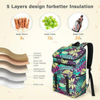 Cooler Backpack Soft Insulated Leak Proof 30 Cans Insulated Backpack Cooler Portable Picnic Camping Beach Hiking BBQ Lunch Backpack for Men and Women -Leaf Flowers