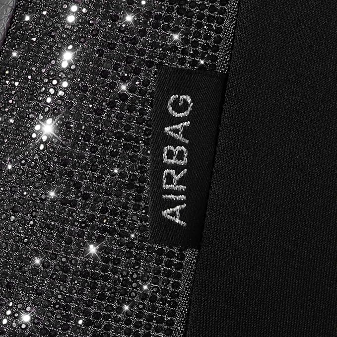 CAR PASS Bling Diamond Leather Car Seat Covers 2 Front Seats Interior Sets, Waterproof Shining Glitter Sparkly Crystal Universal Armrest Fit Automotive Truck SUV Cute Women Girl, Black PU Rhinestone