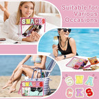 Snack Bag for Travel - Clear Chenille Varsity Letter Flat Pouch with Zipper, 12.2×8.46 inch Waterproof Clear Nylon Preppy Patch Makeup Cosmetic tote Bags for Women Girls