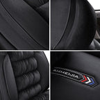 AOOG Fuzzy Car Seat Covers, Heated Bench Back Cushion Protector for Cars SUV Trucks(Full Set,Black)
