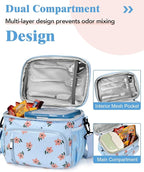 Insulated Lunch Bag for Men & Women, 9L Leakproof Lunch Box Soft Cooler Tote with 5 Pockets, 600D Oxford, EVA Lining, Adjustable Strap for Work, Picnic, Beach&Travel-Corduroy Pink Flower