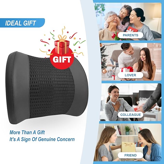 Memory Foam Lumbar Support Cushion Relieves Lower Back Pain Car Seat Office Chair and Wheelchair Back Pillow with Breathable 4D Mesh Black