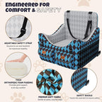 Dog Car Seat for Small/Medium Dogs up to 35lbs, 4-Pocket Storage Memory Foam Dog Booster Seat, Detachable Washable Pet Car Seat with Safety Belt, Outdoor & Indoor Use (Light Blue/Coffee)