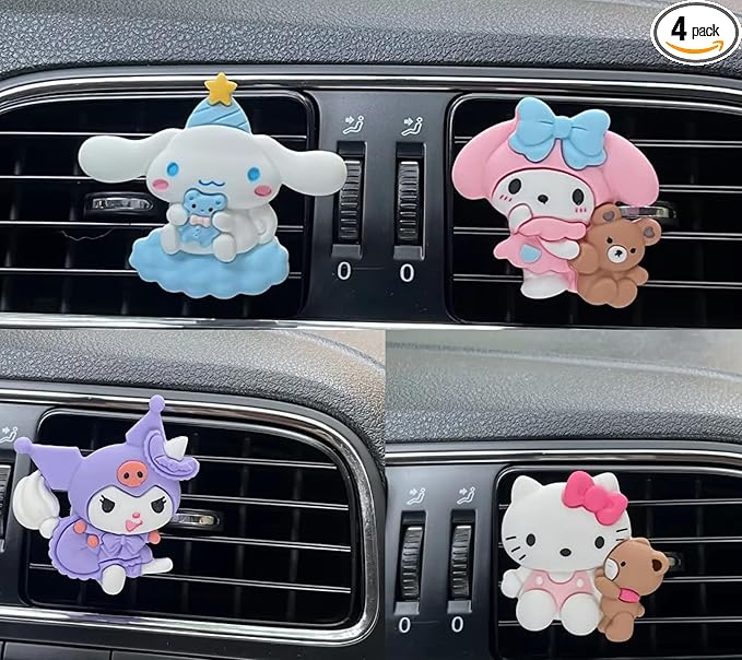 4 Pcs Cute Cartoon Car Air Vent Clip Decorations – Kawaii Car Air Fresheners, Interior Accessories for Women and Men – Cool Car Dashboard Decor, Personalized Gift