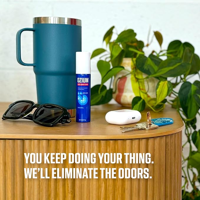 Ozium Air Sanitizer Spray - Room Odor Eliminator for Home, Car, and Office - Carbon Black - 0.8 oz Can - 6 Pack