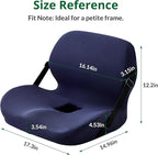 Ergonomic Seat Cushion for Sciatica Relief & Long Driving - Memory Foam Back Support with Adjustable Strap, Non-Slip Base & Removable Mesh Cover - Office, Car (Navy Blue)