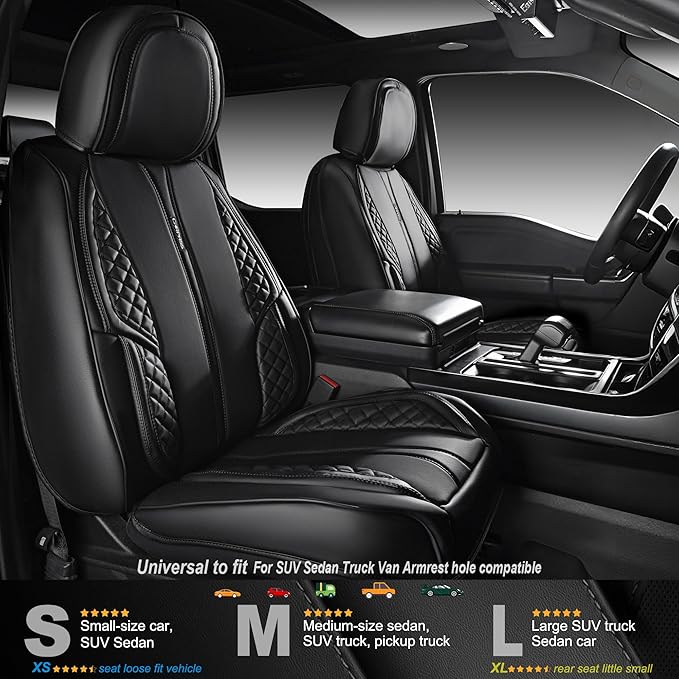 CAR PASS Nappa Leather Car Seat Covers Full Set, Luxury Seat Protector for Cars, Waterproof Anti-Slip PU Seat Cushion Airbag Armrest Compatible Universal for Sedan SUV Pick-up Truck Auto, All Black