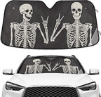 Funny Skull Car Windshield Sunshade - Skeleton Car Shade Skull Sun Shade Black Blocks UV Rays Visor Protector Accordion Folding Sun Reflector Auto Sunshade for Truck SUV to Keep Your Vehicle Cool