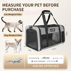 TSA Approved Pet Carrier for Small Cats and Puppies, Soft-Sided and Foldable, Cat and Dog Carrier Fits Pets Up to 15 lbs, Durable Portable Travel Bag with Litter Box (Gray, Litter Box & Leash Set)