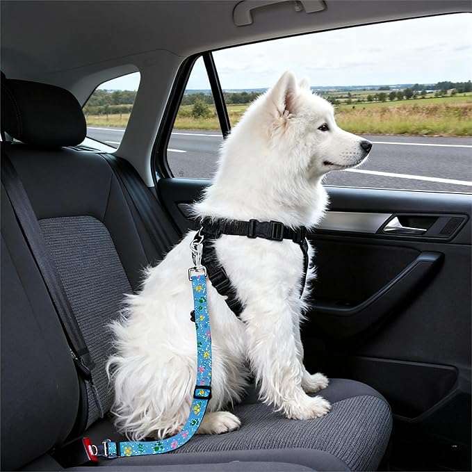Cute Design 2-Pack Set Adjustable Pet Cat Dog Car Seat Belt, Adjustable Buckle Pet Car Harness Fabric Lanyard from 22 to 38 Inches Seatbelt Leash (Blue Fairy Tale Dog -Two Piece in one Set)