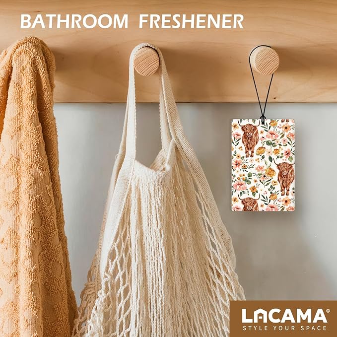 Lacama Floral Highland Cow Car Air Freshener 3Pcs, Cute Western Cow Flower Cars Scents Air Freshener for Women Girls Gifts, Western Cows Car Accessories Interior Mirror Decor Hanging