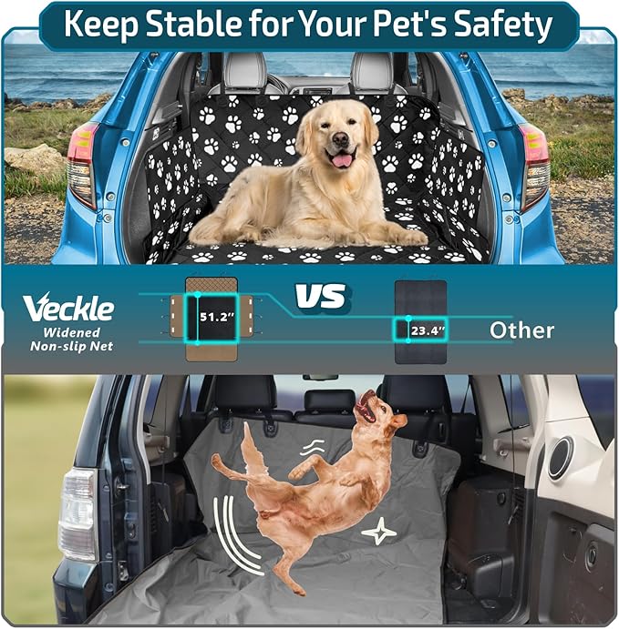 Veckle SUV Cargo Liner for Dogs with Side Flaps, Large (54" x 93") Water Resistant Trunk Cover, Non-Slip Pet Area Protector with Bumper Flap, Universal Fit for SUVs Sedans Vans, Paw Print