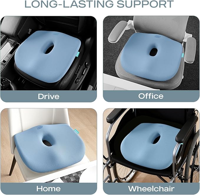Skechers Seat Cushion Memory Foam,Donut Pillow Office Chair Cushion for Tailbone Pain Relief,Butt Pillow for Office Chair,Car seat Cushion,Long Sitting Office Workers,and Car Drivers,Blue