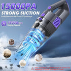 Handheld Vacuum Cordless, 15000PA Strong Suction Hand Held Car Vacuum Cleaner Rechargeable, Portable Hand Vacuum with Multi-Nozzles & Washable Filter for Home Office, Car, Pets