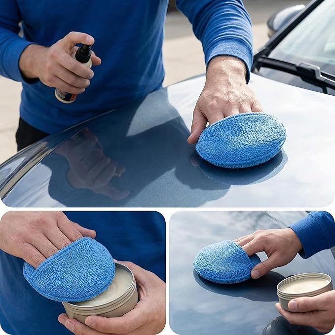 Wax Applicator Pad (15 Pack)，5 Inch Microfiber Wax Applicator Pads，Washable Reusable Car Wax Applicator Buffing Pads for Car Cleaning, Polishing and Detailing（10 Blue and 5 Gray）