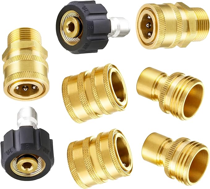 M MINGLE Ultimate Pressure Washer Adapter Set, Quick Disconnect Kit, M22 Swivel to 3/8 Inch Quick Connect, 3/4 Inch to Quick Release, 8-Pack