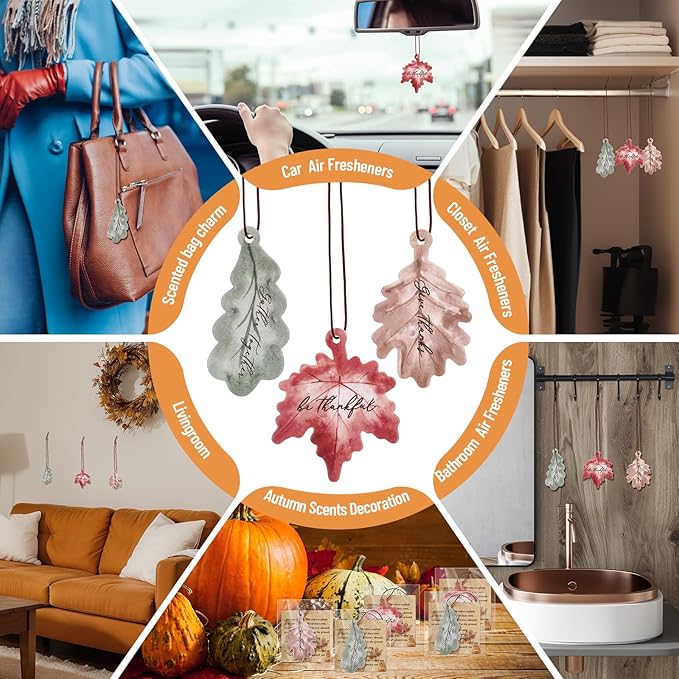 54 Sets Leaves Car Air Fresheners Bulk Maple Leaf Hanging Ornament Scented with Essential Oils Christmas Tree Decor for Men Women Coworkers Team Staff Office Car Party Supplies