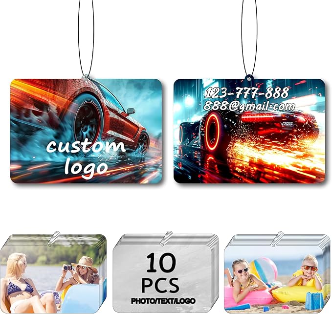 Generic Custom Logo Air Fresheners Bulk, Wholesale Personalized Double-Sided Car Air Fresheners with Picture Photo Text/Logo with Scents (10 Horizontal Version)