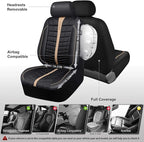CAR PASS 3D Air Mesh Seat Covers for Car, Leather Car Seat Cover Front Seats, Breathable Foam Premium Leather Mesh Front Seat Covers Universal Fit for Cars Sedans Trucks Vans SUVs, Black Beige