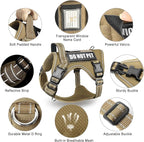 Tactical Dog Harness and Leash Set Small Sized Dog,Heavy Duty No Pull Service Dog Vest and 10 Patches with Dog Seat Belt,Reflective Adjustable Pet Harness for Training Walking Hiking Brown S