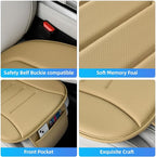 KAYI Car Seat Cushion, Comfort Memory Foam Car Cushions for Driving, Breathable Leather Surface with Anti Slip Rubber Bottom, Seat Cushion for Car and Office Chair (1 Pack, Beige)