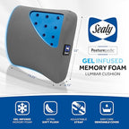 Sealy Lumbar Support Pillow with Cooling Gel – Ergonomic Office Chair Cushion for Back Support – Memory Foam Back Pillow for Car, Office, or Home, Gray