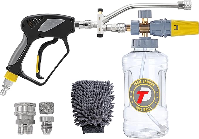 Tool Daily Foam Cannon with Pressure Washer Gun, Dual Connector Accessory, Power Washer Gun with 3/8'' Swivel Connector, Adjustable Soap Cannon with M22-14 and 1/4” Quick Connect Fittings, 1.5 Liter