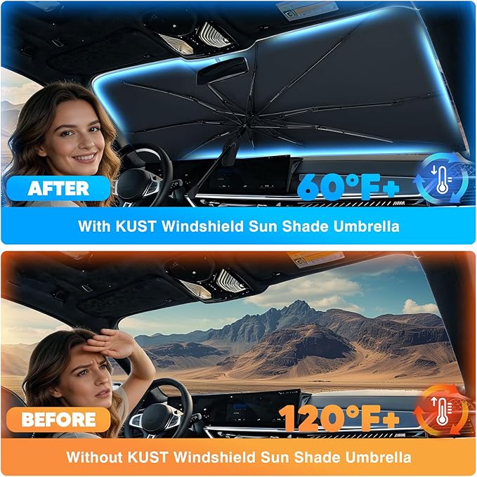 KUST Custom Fit Windshield Sun Shade Umbrella for Toyota Camry 2018-2024 | Foldable Sunshade with Bendable Handle | Blocks Heat & UV Scratch Resistant Keep Cool Sunshield