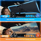 KUST Custom Fit Windshield Sun Shade Umbrella for Hyundai Santa Cruz 2022-2025 2026 | Foldable Sunshade with Bendable Handle | Blocks Heat & UV Scratch Resistant Keep Cool Sunshield