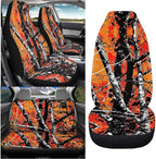 KEIAHUAN Car Seat Covers Camo Hunting Design Front Seat Cover and Split Rear Bench Seat Cover Comfortable Stretchy Universal Fit Most Cars SUVs Vans Sedans, Orange