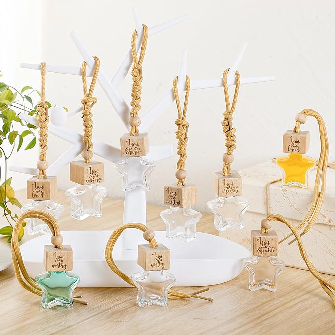 30 Pcs Star Shaped Car Fragrance Diffuser Bottle Bulk - Appreciation Gifts Set Hanging Glass Diffusers with Inspirational Message for Coworker Teacher Staff Thank You Gift (You are)