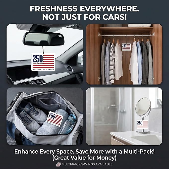 9Pcs USA 250th Anniversary Car Air Freshener, 1776-2026 Semiquincentennial Commemorative Hanging Ornament, Patriotic Double-Sided Scented Tablet, 2026 Independence Day Souvenir Gifts (Style 3)