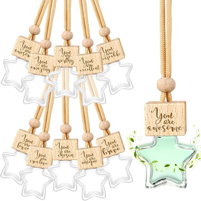 30 Pcs Star Shaped Car Fragrance Diffuser Bottle Bulk - Appreciation Gifts Set Hanging Glass Diffusers with Inspirational Message for Coworker Teacher Staff Thank You Gift (You are)