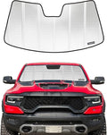 Windshield Sun Shade for Ram 1500 2019-2025 with 10 Inch Wide Sensor. Reflective Aluminum Film Front Window Sunshade - BLAZBLOCK
