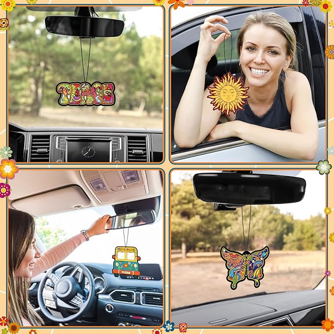 12 Pcs Scented Hippie Car Accessories - Cute Car Fresheners for Women & Men - Hanging Freshener for Interior Decoration