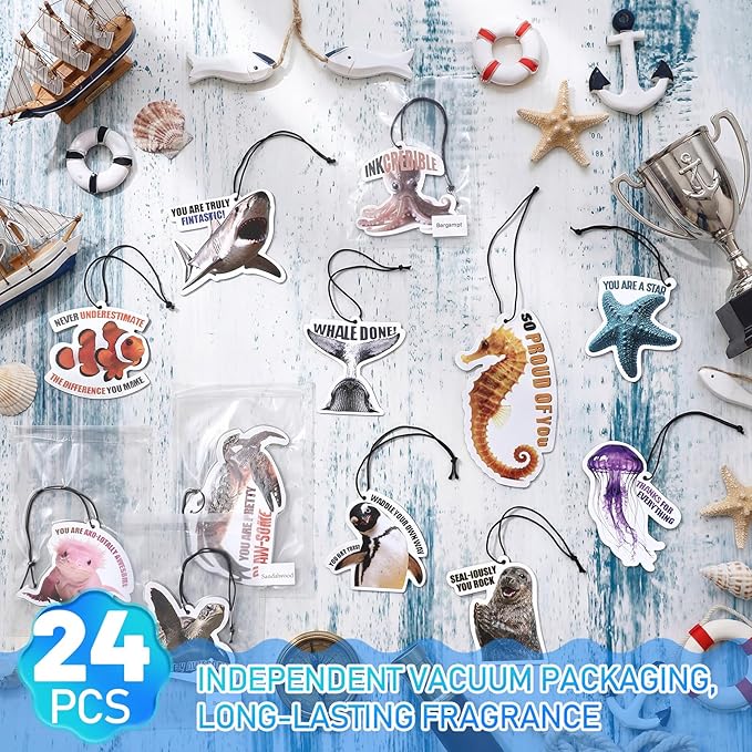 12 Pcs Employee Appreciation Gift Bulk Funny Air Freshener Car Scented Sea Animal Thank You Hanging Decor Inspirational Team Thank You Gift for Coworkers Staffs Nurse Teachers Student