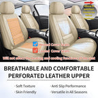 Chezope Leather Seat Covers, Beige Car Seat Covers Front Pair, Breathable Car Seat Protectors, Wear-Resistant Car Accessories, Universal Fit for Most Cars,SUVs Truck (Beige-Stripes, Front Pair)
