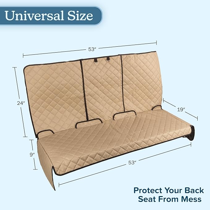 Dog Car Seat Cover for Back Seat - Water-Resistant Car Seat Protector for Cars, Trucks, and SUVs - Seat Cover Protects from Scratches, Mud, Pet Hair and Accidents - Car Accessories by PETMAKER (Beige)