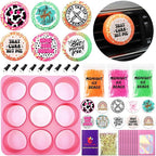 MUBYOK M538 Scented Car Vent Freshie Supplies Starter Kit,DIY 9 Car Air Fresheners with 250g Midnight Ice Aroma Beads,2 inch Circle Silicone Molds,Vent Clip,Glitter & CardStock