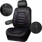 CAR PASS 3D Foam PU Leather Car Seat Covers, Universal Seat Covers Front 2 for Trucks SUV Sedan Automotive Seat Covers Armrest Airbag Compatible Waterproof Comfortable Faux Nappa Leather Black Purple