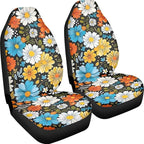 BIGCARJOB Hippie Daisy Car Seat Cover Set for Front Seat Only,2 Pack Blossom Flower Printed Auto Front Seat Protector Saddle Blanket for Women Girly Car Interior Accessories